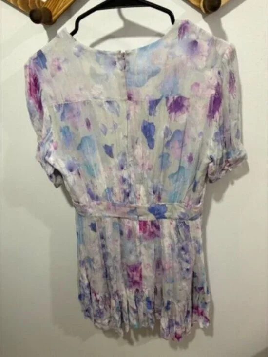 The Kooples Printed Short Dress with Frills Abstract Floral Pastel Mini Dress - Picture 8 of 12